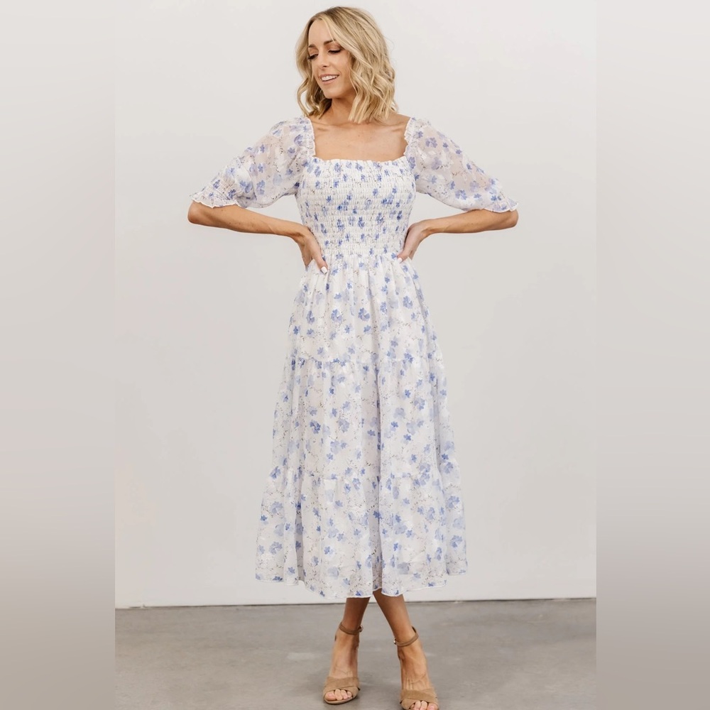 Baltic Born | Fabian Jacquard Midi Dress | Blue Floral